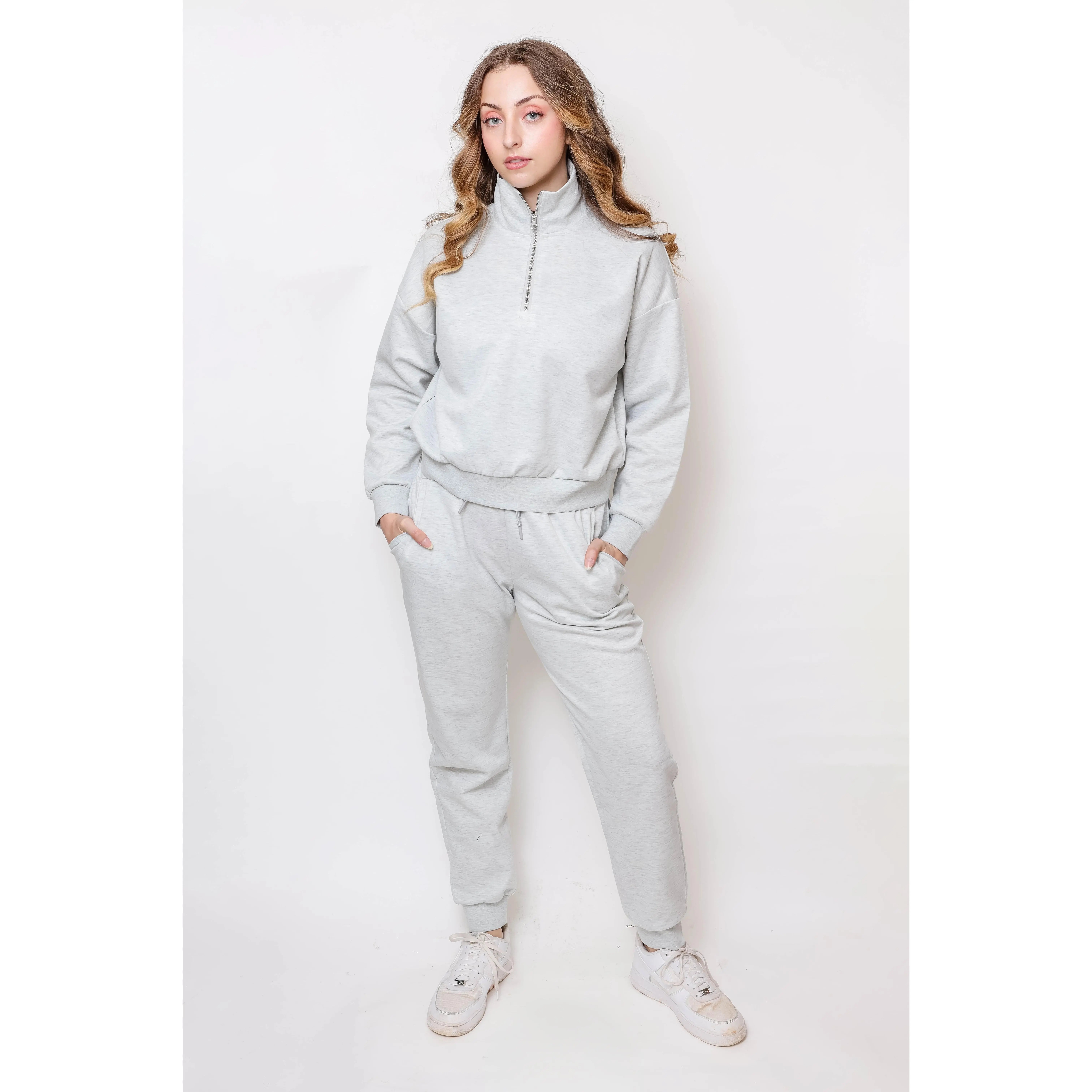 Women's Quarter-Zip Pullover & Jogger Set Fashion Matching