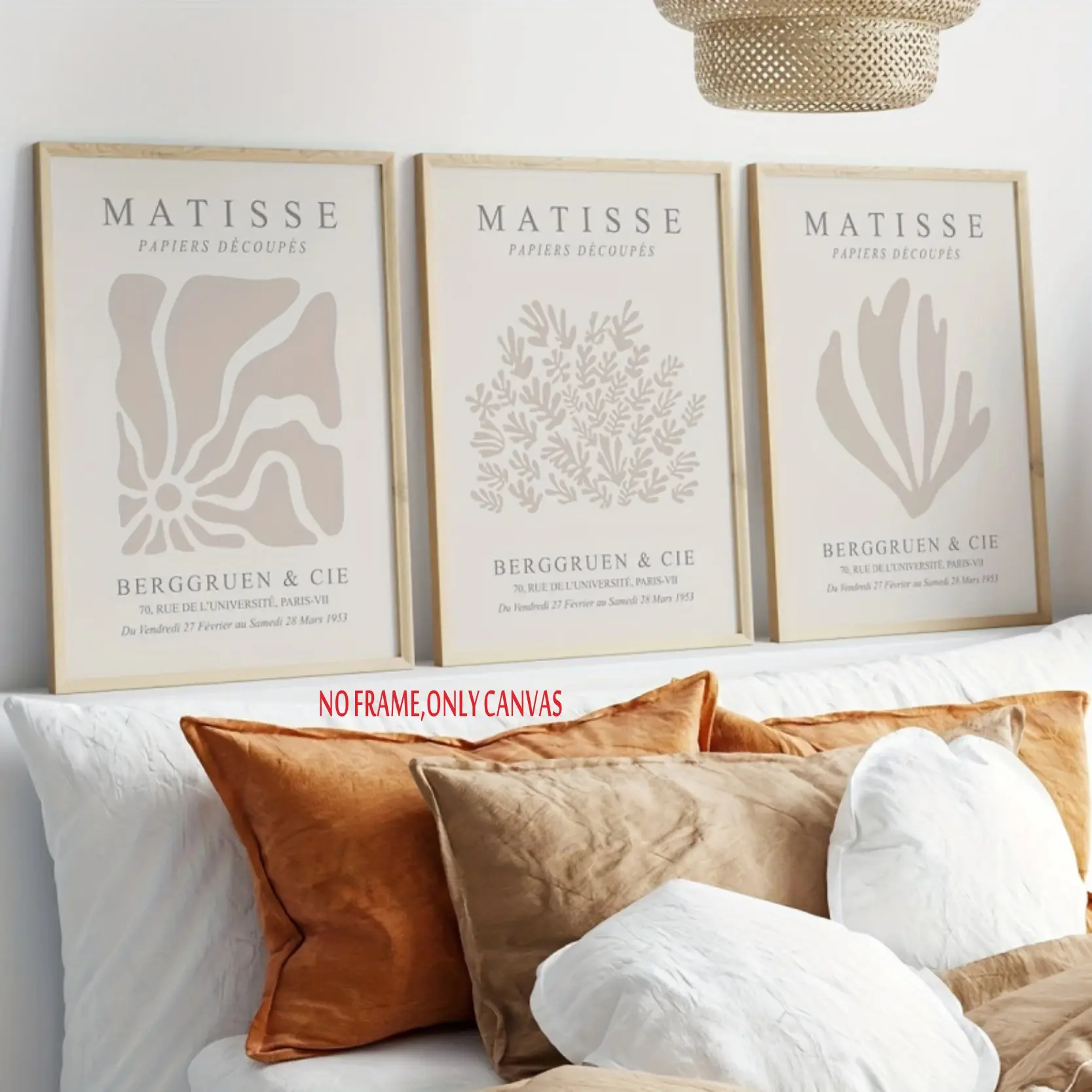 Beige Neutral Matisse Poster, Neutral Gallery Wall Art, Matisse Print Three-Piece Set, Vintage Museum Exhibition Art Poster, Canvas Print, Gallery Wall Art Set Minimalism, Home Wall Art Decoration, Frameless, Unframed Art Print, Minimalist Print