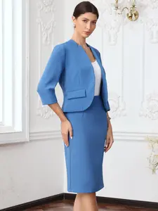 INSPIRE CHIC Skirt Suits Set Women's 2pcs Work Pencil Skirts Collarless Blazer
