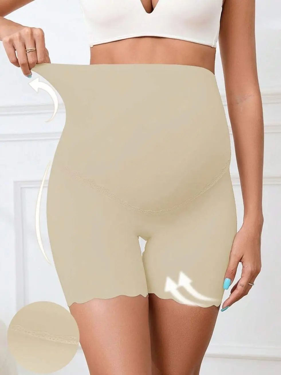 Maternity Seamless Briefs, Solid Color Lace Patchwork Shell Trim Underwear For Pregnant Women