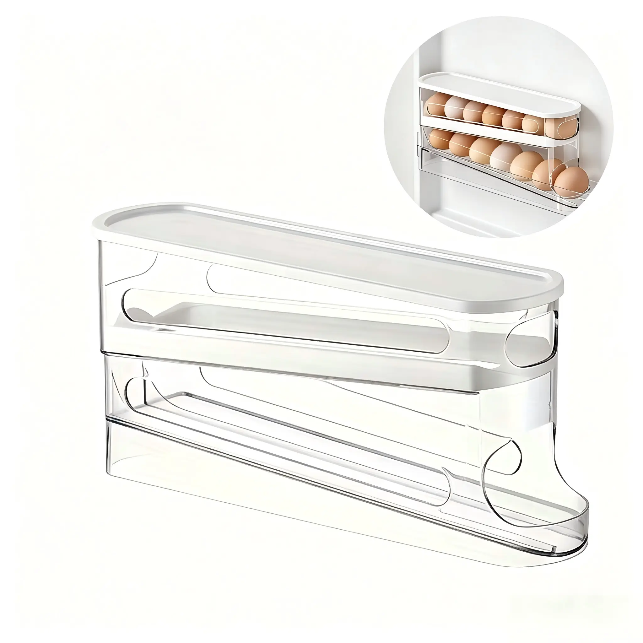 2-Tier Gravity Rolling Egg Organizer Box with Lid, Must-Have Kitchen Storage Solution for Fridge, Egg Dispenser Container with Easy Access, Portable for Outdoor Camping & Picnics, 1 Pack