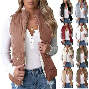 Lannew Women’s Reversible Sherpa Quilted Zip Fleece Padded Vest with Pockets GARMENTARY