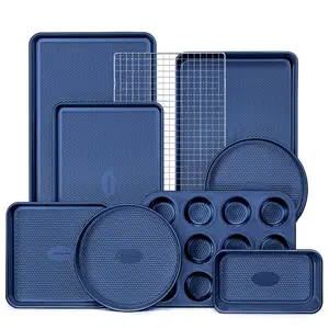 9-Piece Diamond Texture Cookie Sheet Set – Heavy-Gauge Carbon Steel, PTFE-Free Nonstick