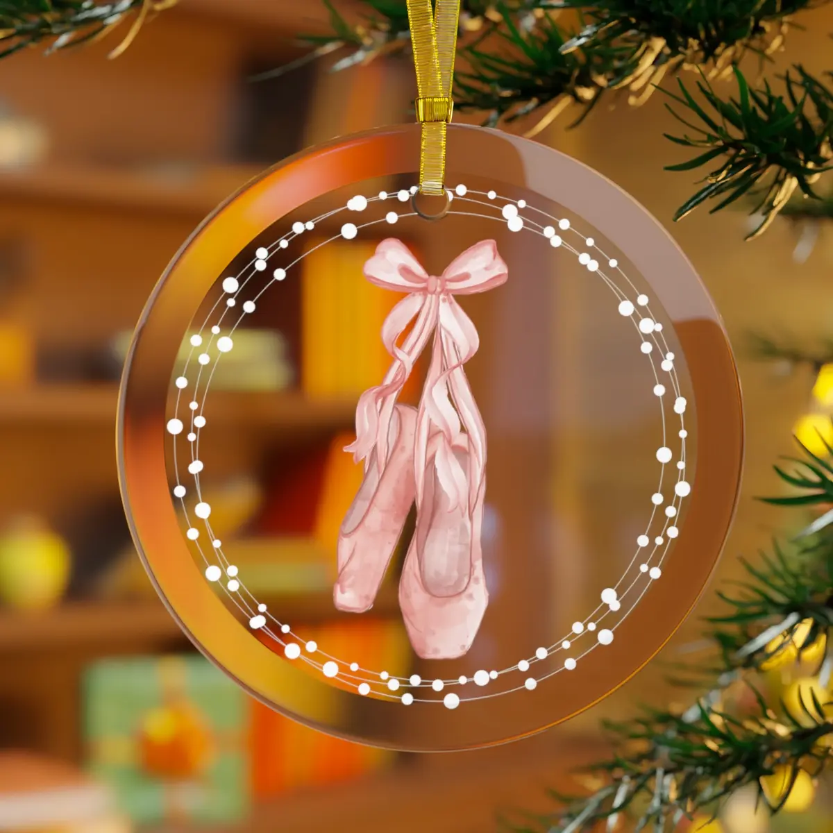 Ballet Slippers Ballerina  Clear Glass Ornament, Christmas Gift, Christmas Decorations, Snowboard