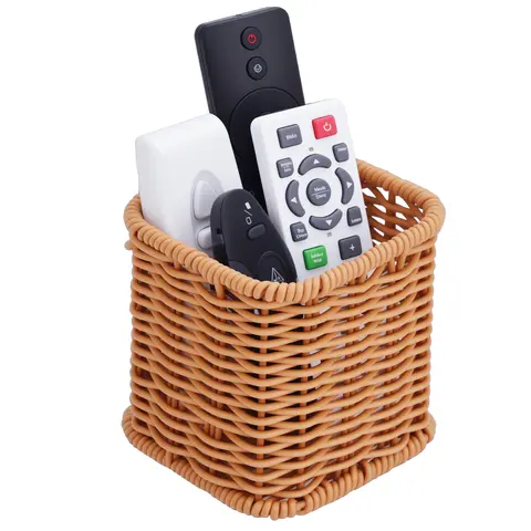 NiHome Farmhouse Durable Synthetic Rattan Remote Box - Remote Storage Home Organizer, Desk Accessory, House Decor, 3.94×3.94×3.94 Inches, Holds Remotes+Tools, Ideal for Living Room, Home Goods Gift for Clutter Under Control Enthusiasts