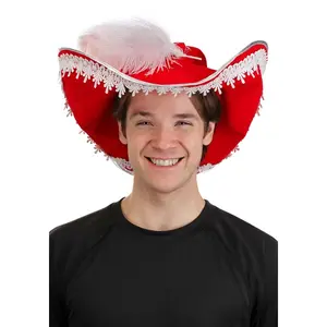 Adult Red Pirate Costume Hat with Feather
