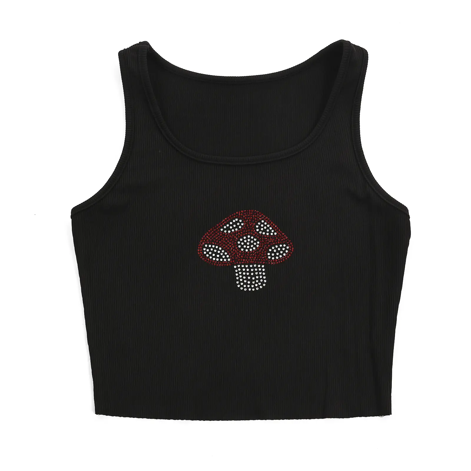Summer Ladies Sexy U-neck Camisole, Girls Creative Mushroom Rhinestone Decoration Sleeveless Midriff-baring TopBase Shirt