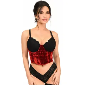 Lavish Red Velvet Underwire Waist Cincher Corset
