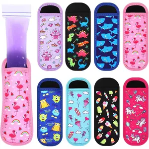8 Pack Popsicle Holder for , Cute Cartoon Dinosaur  Ice Pop Sleeves  Washable Freeze Pop Holders Bags Neoprene Insulator Popsicle Sleeves