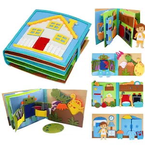 Daily Life of Boys Busy Book for Toddlers, Montessori Busy Books, Preschool Felt Busy Quiet Book Learning Life Skills, House Pretend Play Dress UP Game, Montessori Toys Gifts For Kids