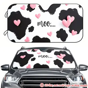1pc cow pattern heart-shaped decorative pattern 2D high-definition printing for car sunshades, effectively blocking sunlight for car sunshades, suitable for decorating front windshield of trucks, RVs, and General Motors