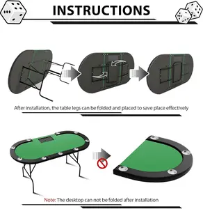 Poker Table Foldable,Texas Holdem Poker Table w/Folding Legs,9 Cup Holders & Poker Chips Tray,9 Players GamingTable for Blackjack, Club, Casino Gambling