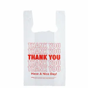 100 (bags) Choice 1/6 Standard Size White "Thank You" Standard-Duty Plastic T-Shirt Bag