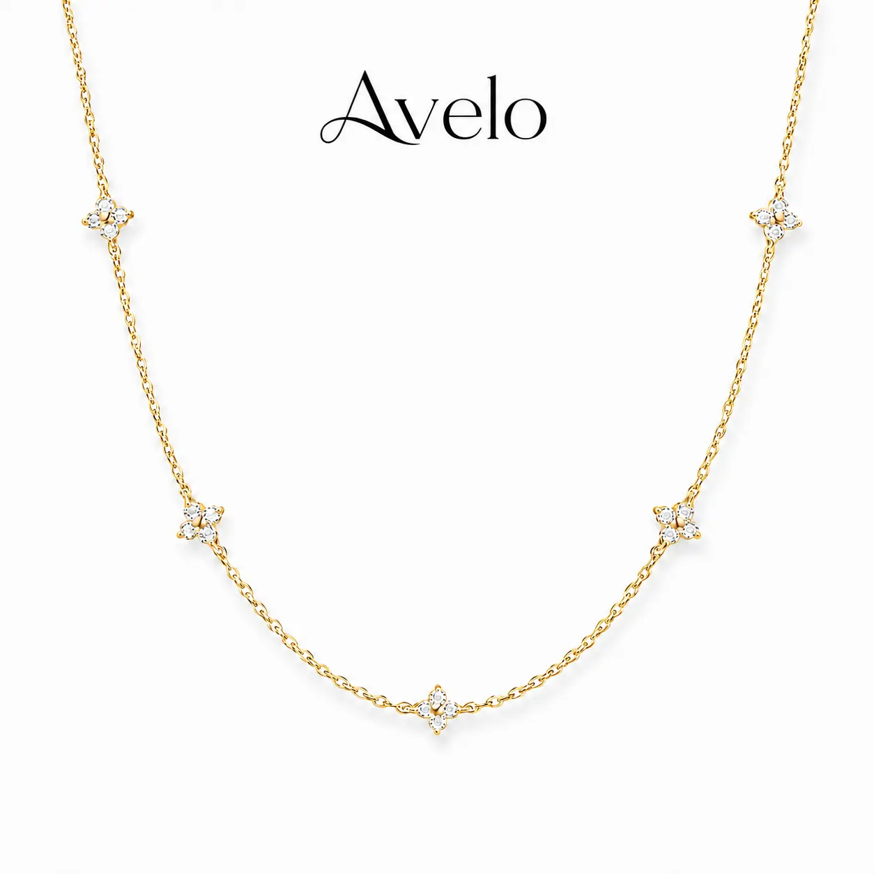 Women's Dainty Gold Flower Necklace - Minimalist CZ Clover Thin Chain Necklace, Decorative Flower, Fashion Statement, Jeweled Detail, Layered Gold-Tone Jewelry Gift for Her, Decorative Flower Necklaces, Fashion Statement Necklaces