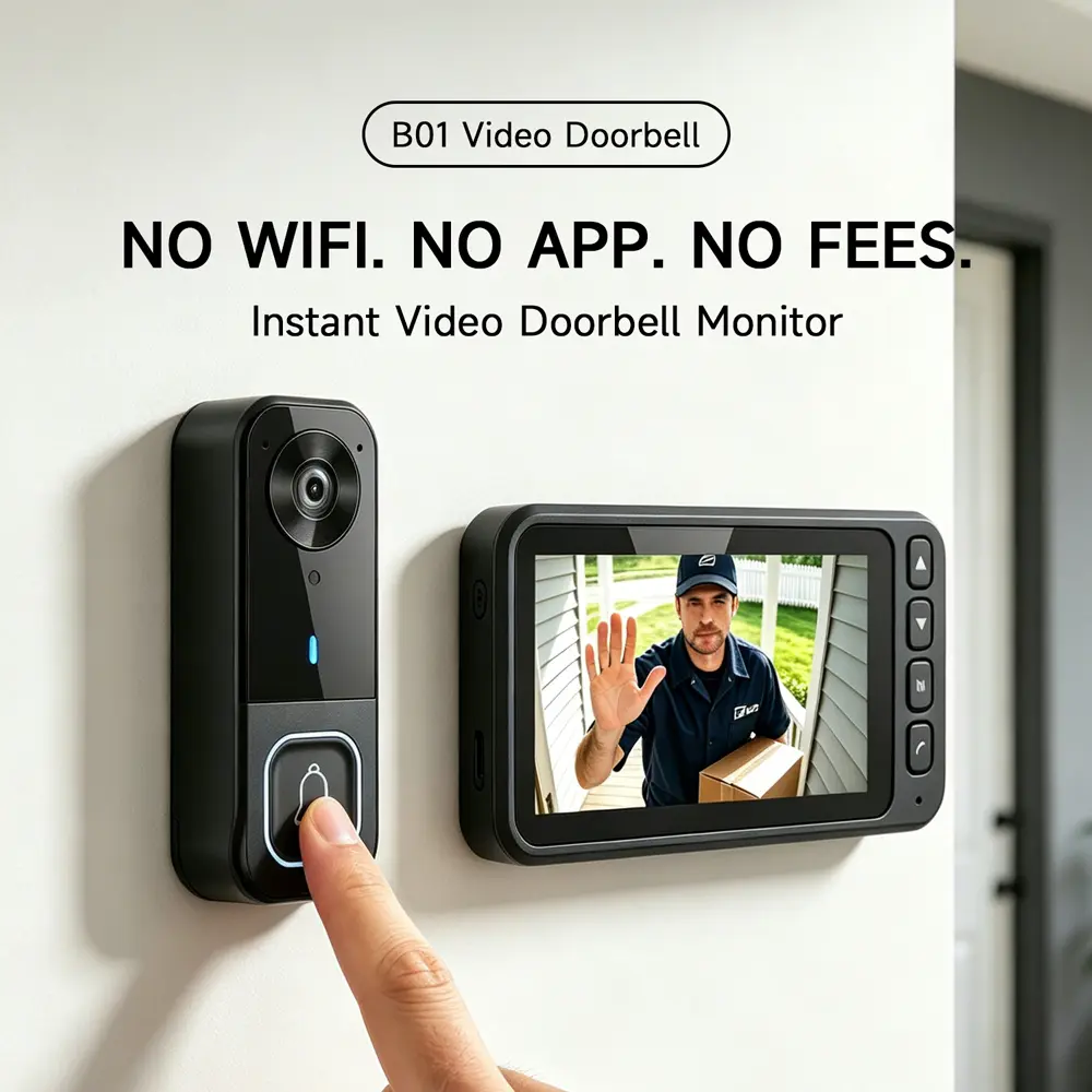 Wireless Video Doorbell Camera (B01 Model) - Non-Wi-Fi Security Camera, No Phone/Internet Required, HD Picture Quality, Wide-Angle Lens, Ultra-Low Latency, 400-Foot Transmission, No Motion Detection, IR Night Vision, Easy Install Security System, Video In