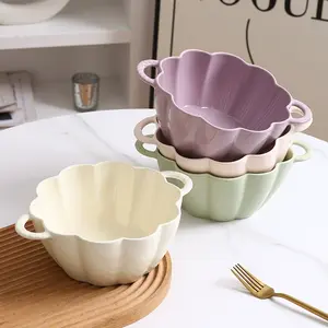 ELITEQUO 11.7” Vintage Green Ceramic Double‑Handled Pumpkin Bowl – Farmhouse‑Style Soup, Salad & Stew Serving Dish, Classic Tableware