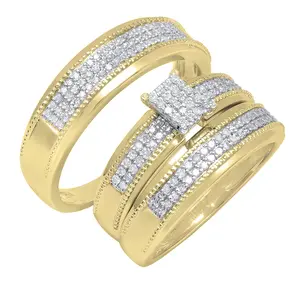 Dazzlingrock Collection 0.55 Carat Round White Diamond Micro Pave Trio Ring Set in 18K Solid Yellow Gold, Women Size 8.5 & Men Size 8
