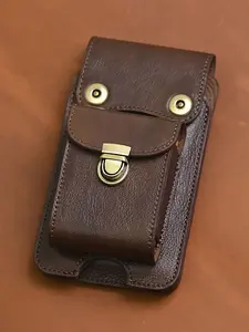 Top Layer Cowhide Vertical Mobile Phone Bag, Multi-Function Thickened Belt Key Bag, Multi-Layer Waist Bag Crossbody Bag