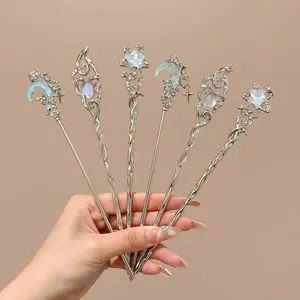 New Chinese Style Moonstone Star Hair Stick for Women 2024 Vintage Metal Liquid Hairpin Hairstick Hair Chopsticks Hair Ornaments
