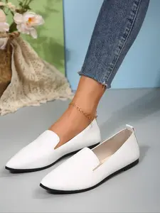 Women's Fashionable Solid Color Pointed Toe Flat Shoes, Casual Comfortable Slip on Shoes for Daily Wear, Lightweight Breathable Shoes for All Seasons, Girl, Casual Flats, Casual Trendy Flat, Footwear