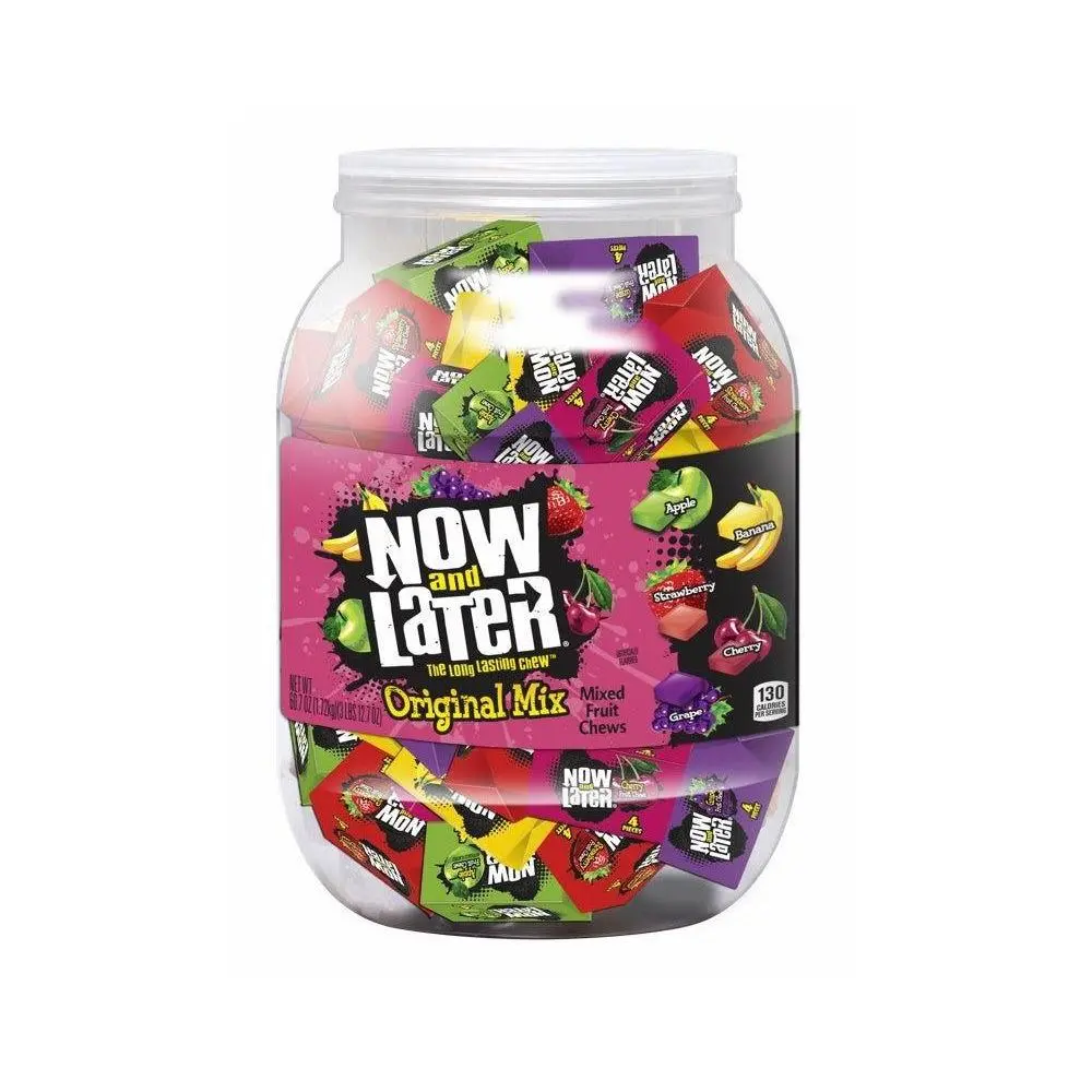 Now and Later Giant Chewy Original Mix Candy 60 Ounce Tub - Sweet Soft and Chewy Taffy Candy with Assorted Fruits Flavor - 60 oz Tub Snack Strawberry Bonbon Corn
