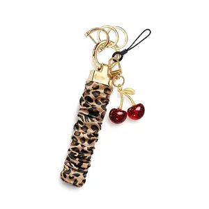 Stretchy Wristlet Keychain Cute Cherry Key Chain for Car Keys Holder Scrunchie Bracelet Wrist Lanyard for Women