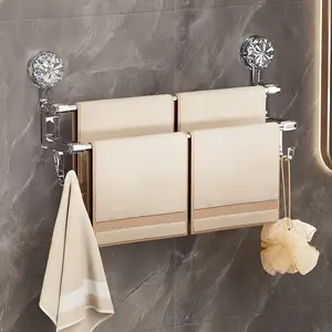 1pc, Double Bar Wall Mounted Towel Rack With Hooks For Towels, Bath Towels, Scarves, Slippers, Hotel Decor, Room Decor, Bathroom Organizing Accessories