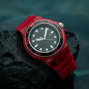 Invicta GRAND PRO DIVER Men's Stainless Steel Round Quartz Watch - Red, Silver, Black Colorway, Silicone Band, Anatomic Details, Glow-in-the-Dark, Self-Luminous, Masculine, for Everyday Wear, Stainless Steel Watch, Round Quartz Watches