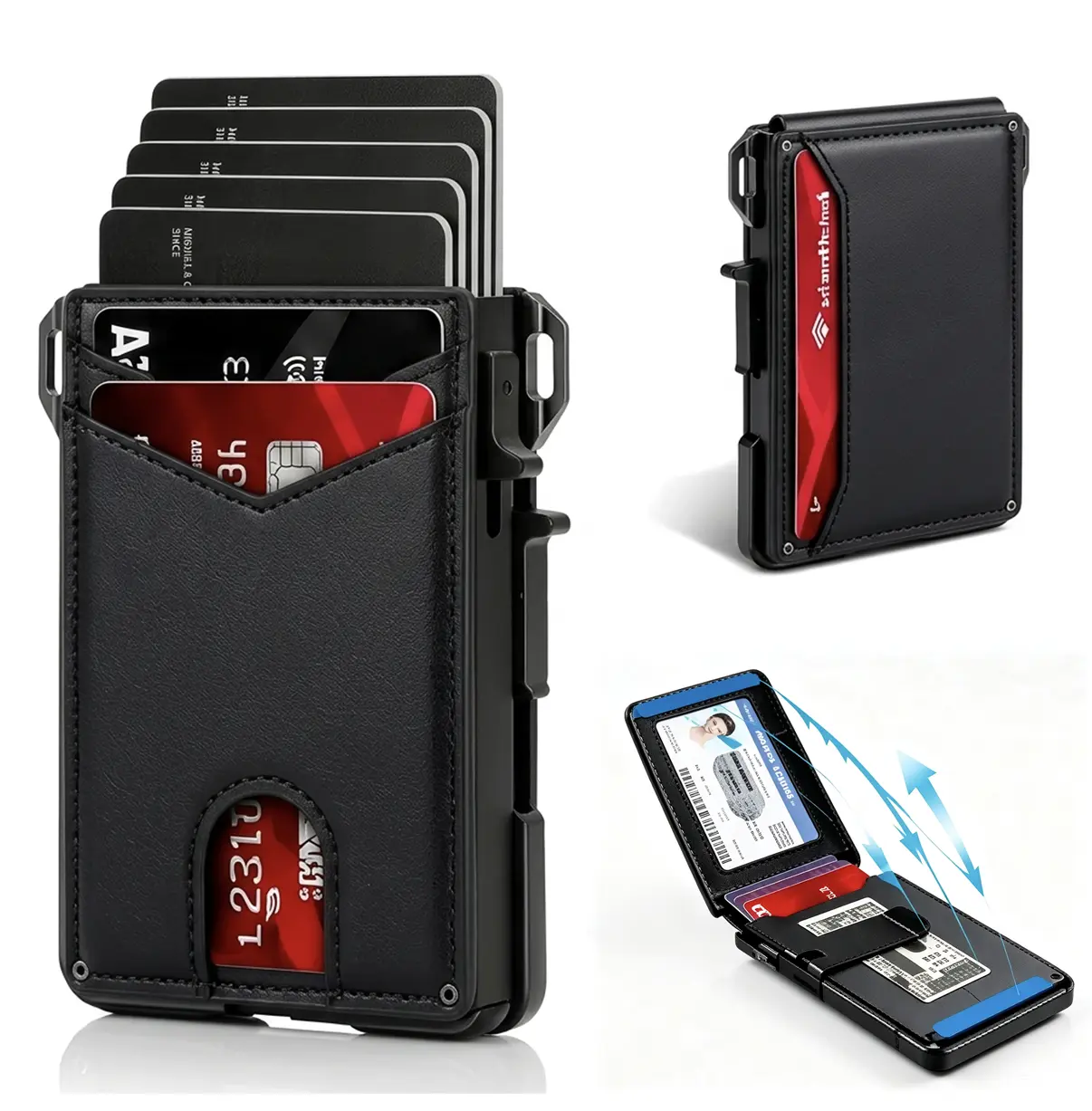 Men's Wallet RFID Slim Smart Wallet Card Holder with AirTag Holder Leather Carbon Fiber Minimalist Pop Up Wallet 9-14 Card Capacity ID Window Cash Slot for Everyday Carry Front Pocket Travel Gift for Men