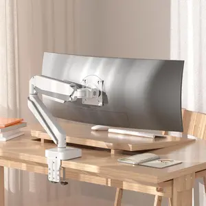 Single Monitor Arm Mount, 13 to 49 Inch Gas Spring Monitor Bracket, Adjustable Stand, with Clamp and Grommet Base, Fits 4.4 to 44lbs,Max VESA 75 / 100mm, White A9W