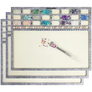hobbyworker Bead Mat,Soft Perfect Stable,Surface Flocking with Centimeter Scale 3 Pcs Set(L) and Stainless Steel Handy Tweezers with Scoop for Jewelry Making Beading Supplies