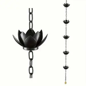 Lotus Flower Rain Chain, Retro Metal Water Diverter Chain, Eaves Water Drainage Guide Chain, Outdoor Courtyard Decorative Hanging Rain Chain, Ideal for House Eaves, Temple Water Guiding and Garden Landscape Ornament