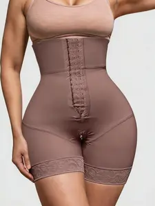 1 Count Women's Lace Solid Color High Waist Sculpting Bottoms, Fajas, High Stretch Tummy Control Butt Lifting, Hip Lifting Shaping Panty, Front Adjustable Hook Closure Compression Shaper Shorts, Colombian Shapewear, Suitable for Fitness & Daily Wear