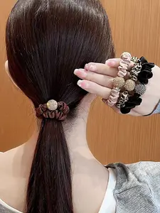 Women's High Elasticity Leopard Print Hair Tie Set, Elastic Hair Accessory, Scrunchie, Durable Water Drill Ball Design, Perfect for Casual Daily Use & Stylish Ponytail Braid