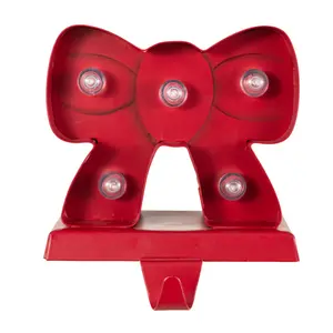 Glitzhome 5.25"H Marquee LED Metal Bow Christmas Stocking Holder