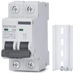 AC Miniature Circuit Breaker, 32 Amp 120V/240V 2 Pole DIN Rail Mount Circuit Breaker, Thermal Magnetic Trip, Solar AC Disconnect Switch MCB C32