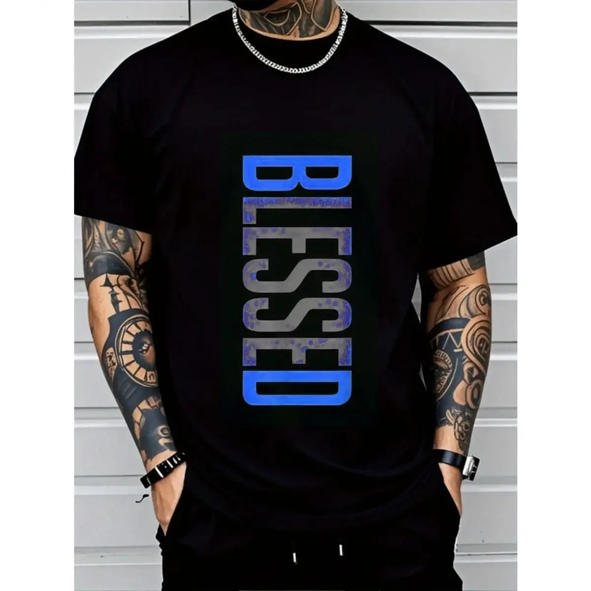 Men's Streetwear T-Shirt with a Geometric Print, Plus Size Loose-Fitting Cut in Soft Cotton Knit, Breathable and Unisex