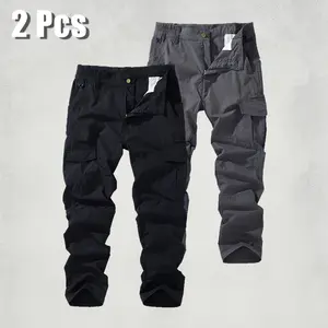 2-pack men’s tactical cargo pants—quick-drying, waterproof, multi-pocket, outdoor wear-resistant long pants; street-style cargo pants suitable for streetwear outfits, casual outings, and commuting; solid colors that are versatile and easy to pair with any
