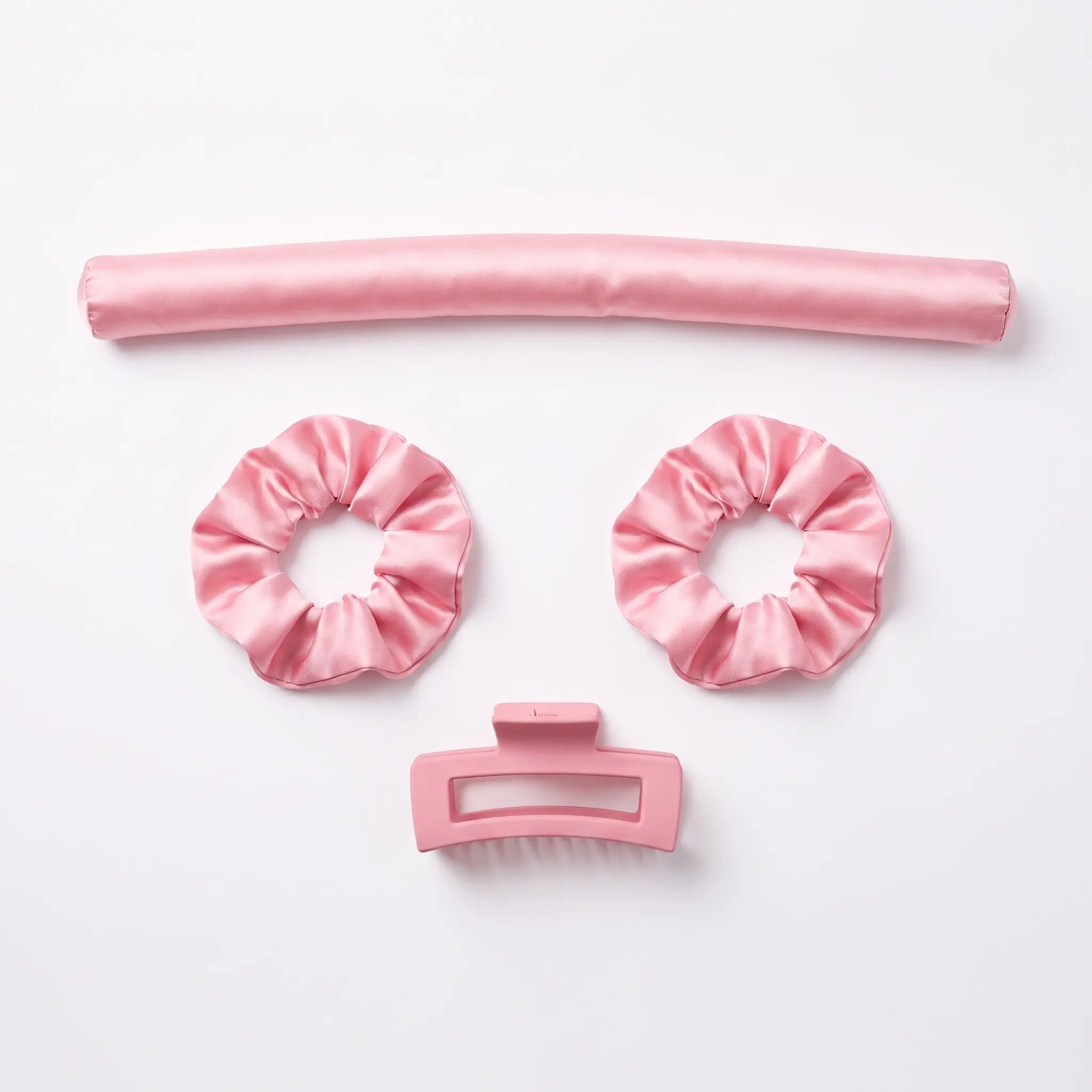 4-Piece Heatless Curling Set, 35.4-Inch Satin-Style Curling Rod with 2 Scrunchies and Hair Claw Clip, Overnight Hair Styling Kit for Medium to Long HairA