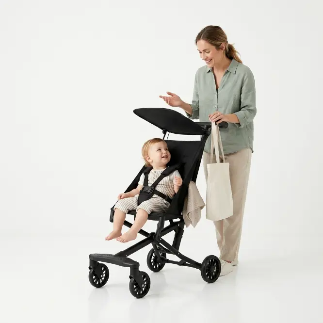 Travel Umbrella Stroller, One-Hand Quick Fold, 3-Point Safety Harness, Dual Brakes, Adjustable Removable Canopy, Lightweight Compact & Space-Saving, for 6 to 36 Months – Black