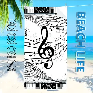 1pc, Music Windproof Beach Towel - Quick-drying Mesh Design, Suitable for Sports, Travel, Swimming, Yoga, Etc., 71 X 31.5 Inches
