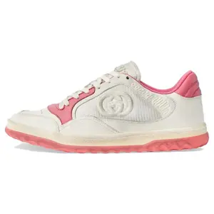Gucci MAC80 Fabric Leather Low-Top Lace-Up Fashion Sneakers for Women in Pink White Distressed Edition