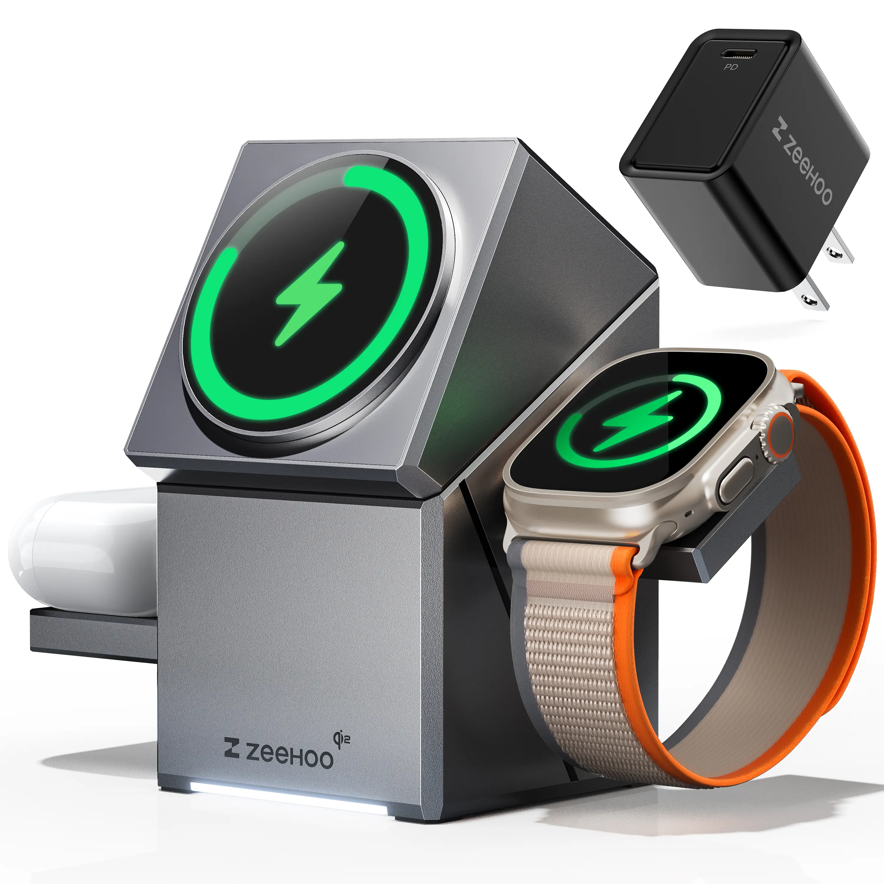 ZEEHOO CubeTrick-X 3in1 Magnetic Wireless Charging Station with 30W Charger: All-in-One Charger for iPhone 16 Pro 15 14 13 Max/Plus, Samsung S24/S24/S22/S21, Pixel, Apple Watch & Smart Watch, AirPods & Earbuds, 15W Qi2 Fast Charging, Space-Saving Design,