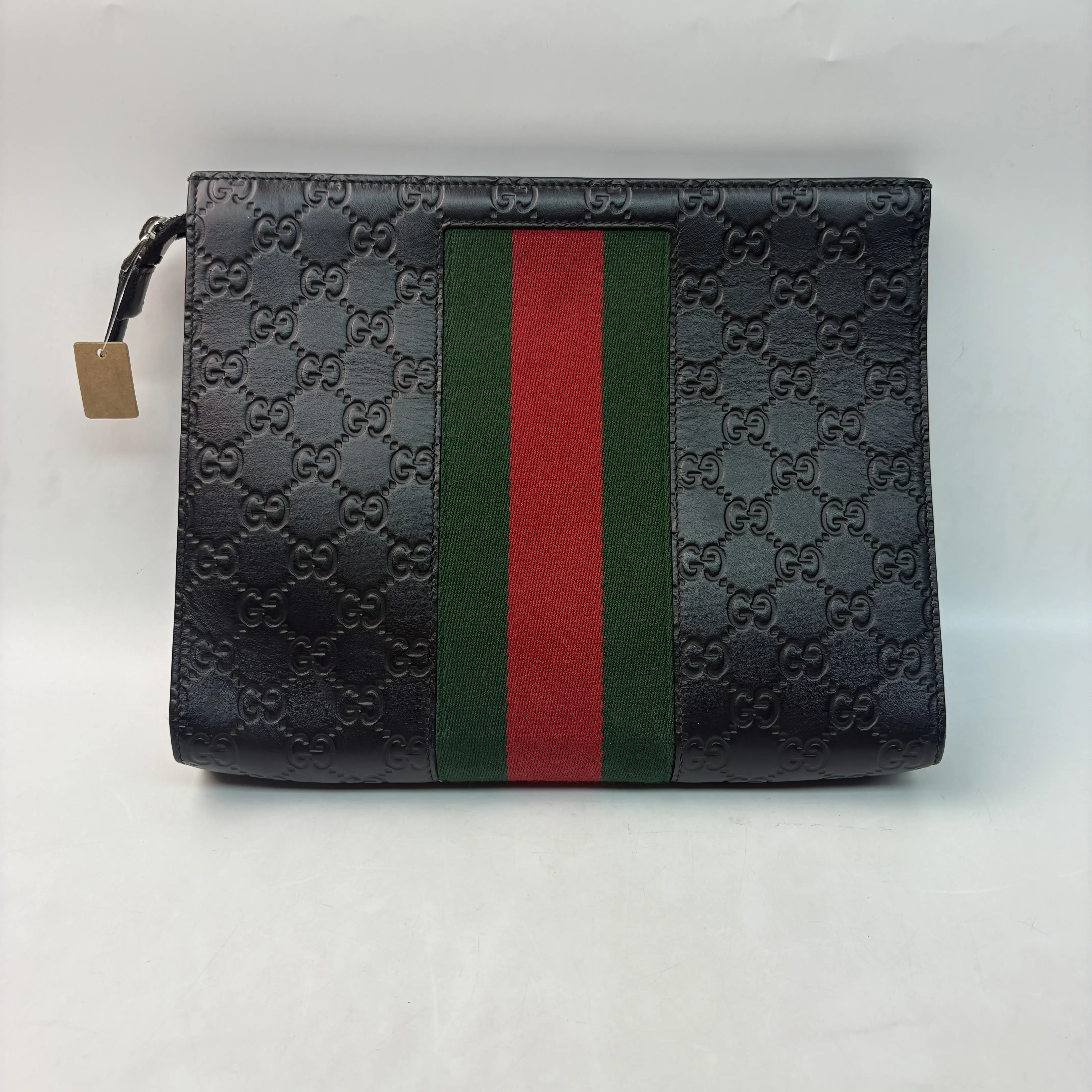 Pre-owned Calfskin Small Leather Goods Gucci Embossed GG Black Pouch