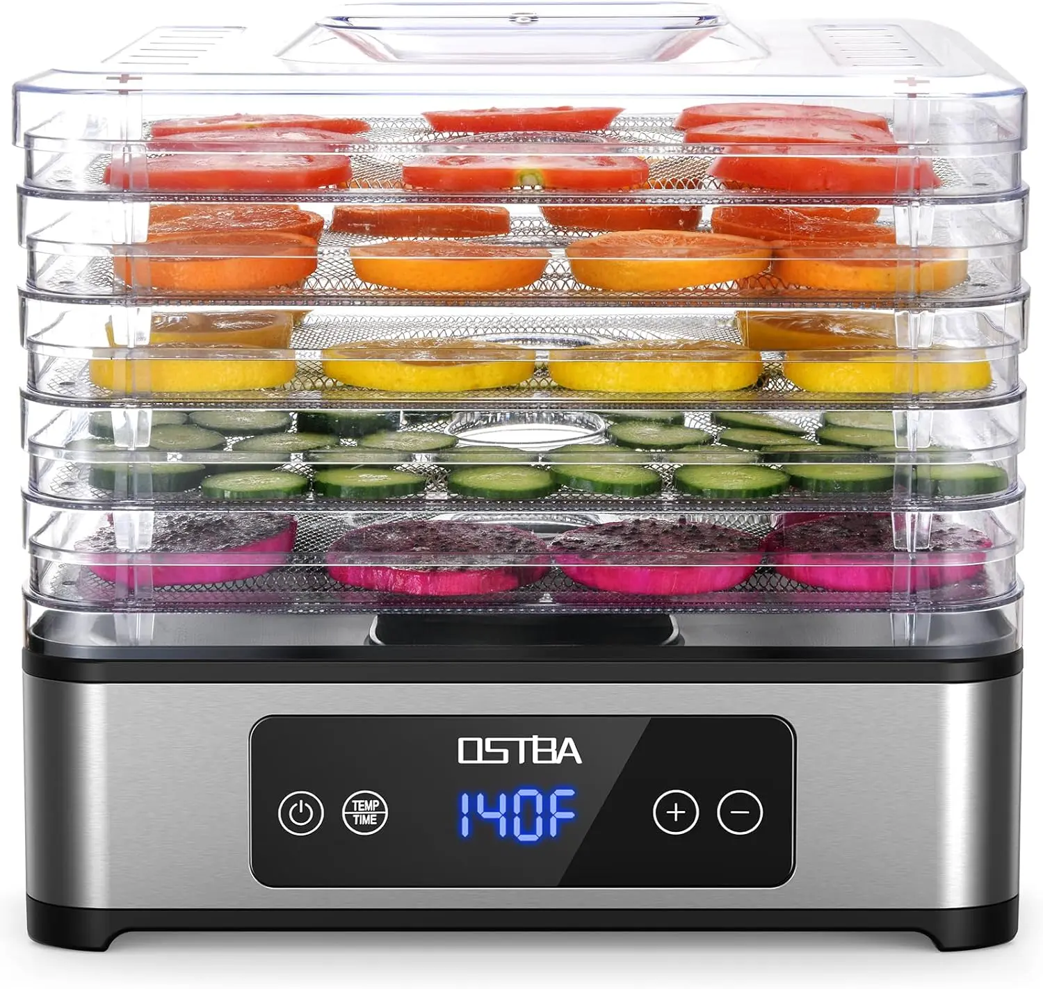 OSTBA Food Dehydrator Machine, 5 Stainless Steel Trays, 48H Timer, 160°F Max Temp Control, 400W Food Dryer, BPA-Free, Recipe Book for Jerky, Fruit, Vegetables