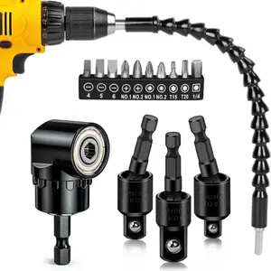 26-Piece Flexible Drill Bit Extension Set, Includes 2 Right Angle Hole Drilling Attachments, Universal Socket Adapters, Drill Chuck & Screwdriver Bits