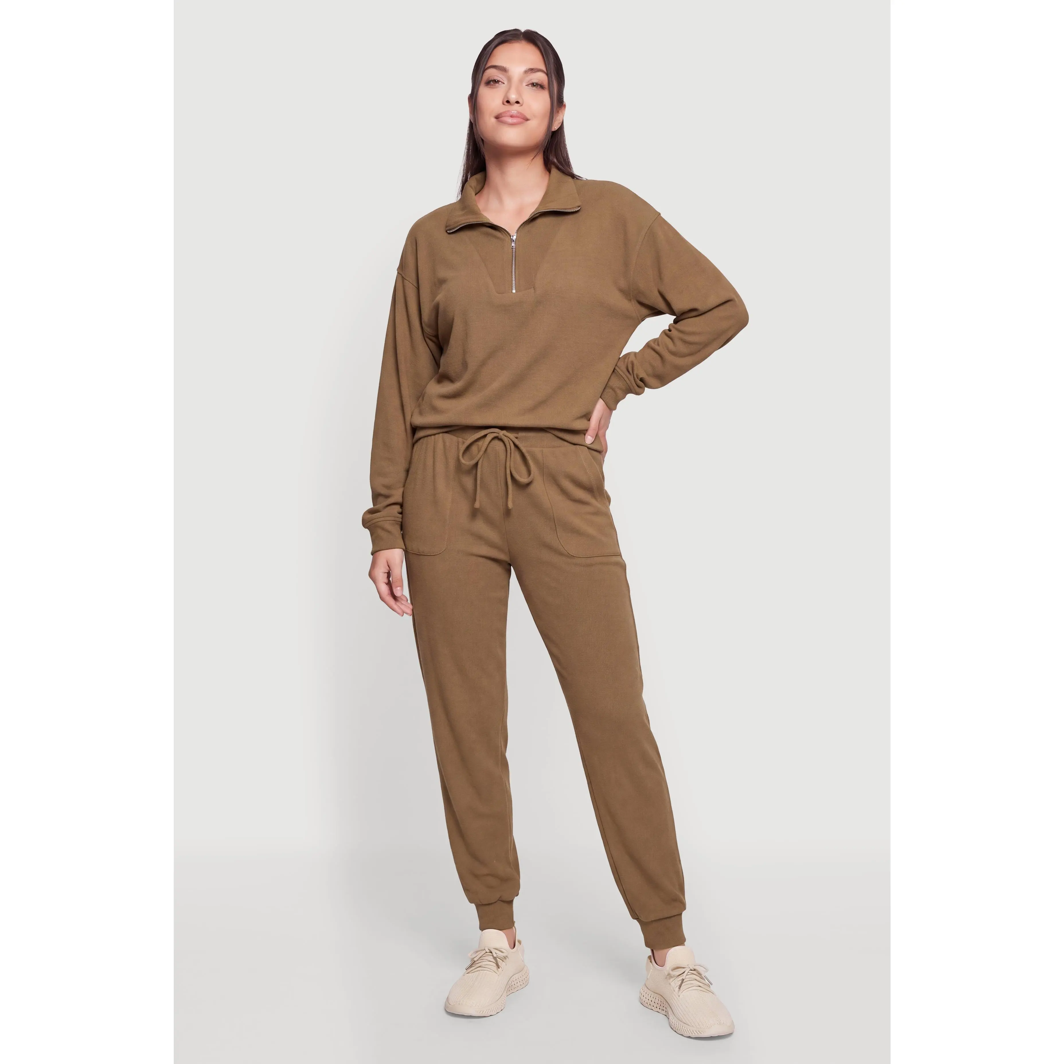 Brushed Ribbed Knit Drawstring Joggers