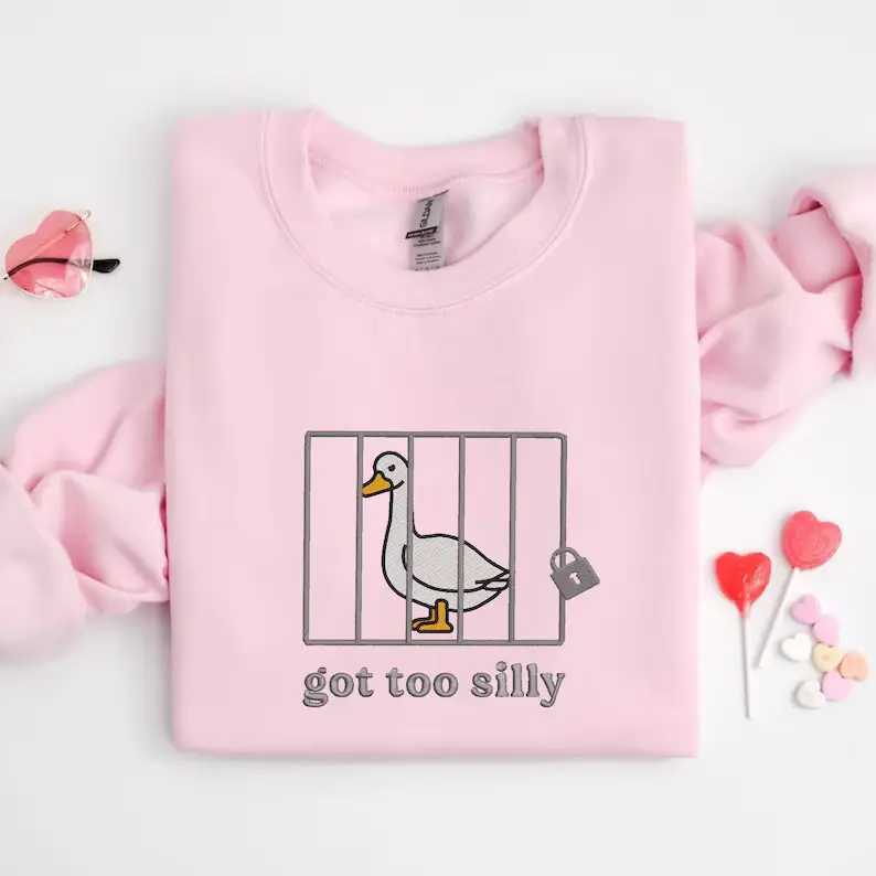 Funny EMBROIDERED custom Jailed Silly Goose Sweatshirt | Got too silly Pullover Tops Comfort Crewneck