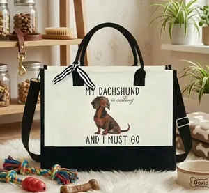 Dachshund Tote Bag – Christmas Gift for Dog Lover, Dachshund Mom Xmas Gift, Funny Dog Tote, Pet Lover Tote Bag, Dachshund Is Calling, 13oz Canvas Bag TQN1986LTH