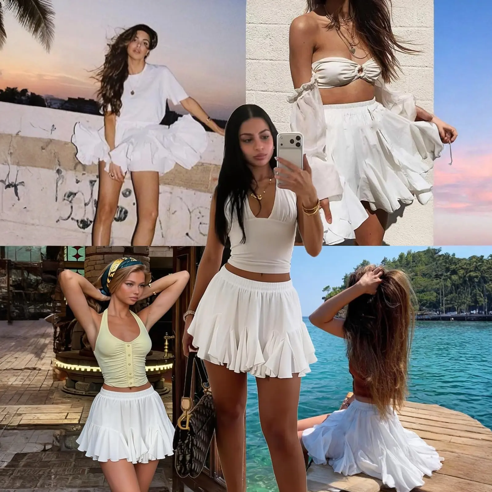 Avidlove Women's Pleated Skater Skirt Basic Casual High Waisted Ruffles Flared Mini Thin Lingerie Skirts 100% Polyester Christmas Skirt Elastic
